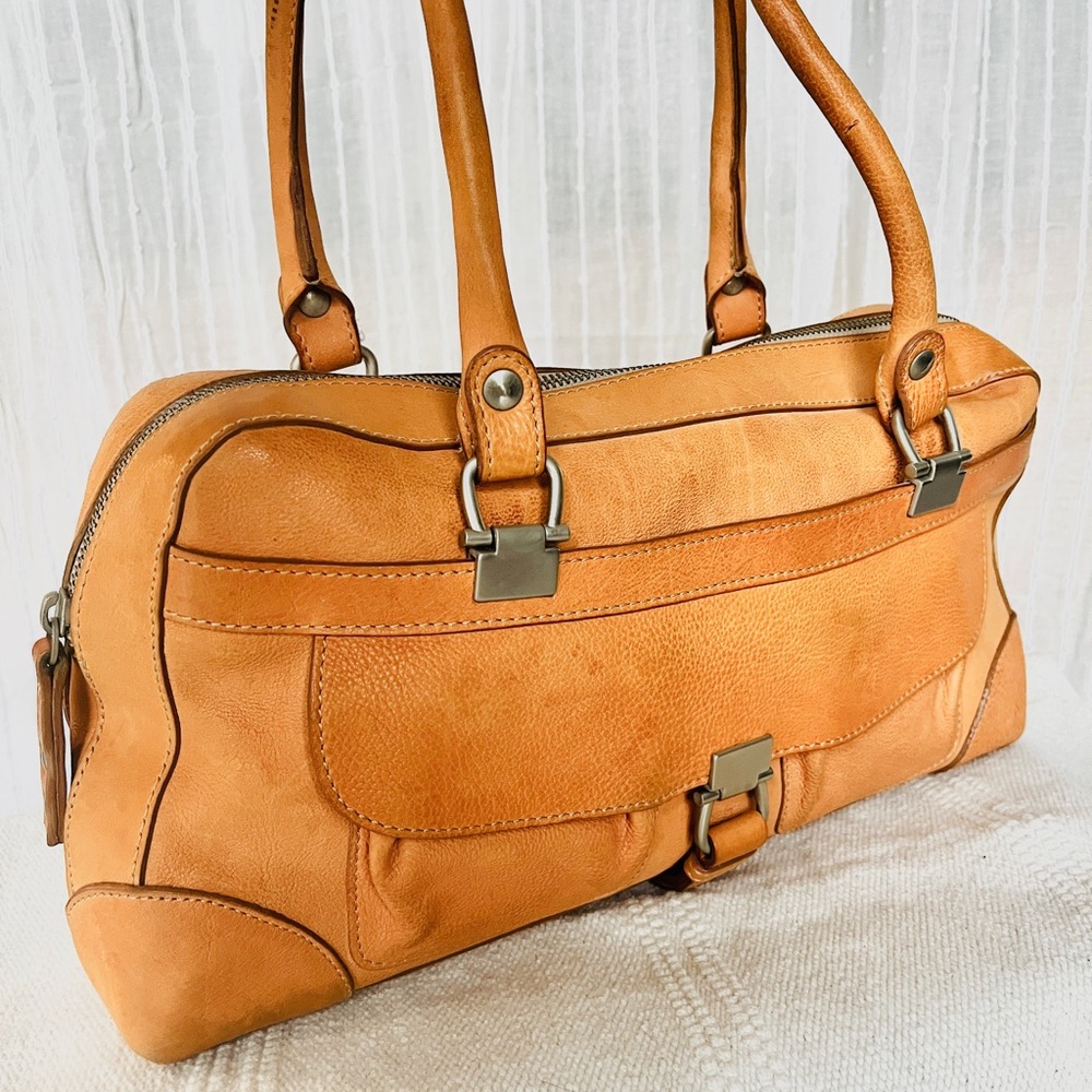 Sportmax Camel Leather Satchel Made in Italy | Structured Shoulder Bag 15”